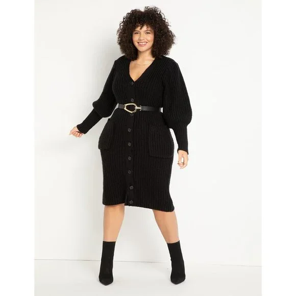 Eloquii Dresses Eloquii Womens Sz 416 Black Button Up Puff